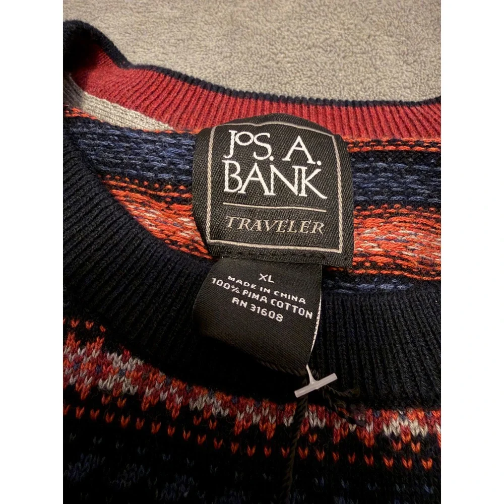 Jos A Bank Traveler Pima Cotton Mens XL‎ Crew Neck Striped Sweater